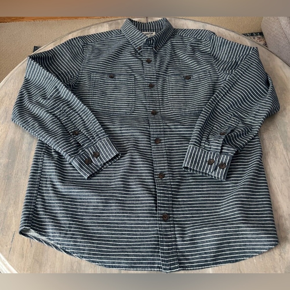 Duluth Trading Co Blue and White Striped Shirt